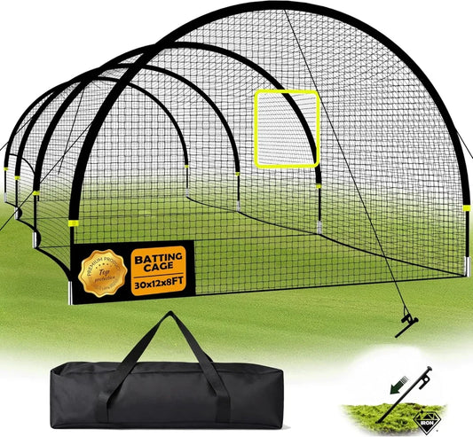 Portable Baseball Batting Cage 22FT/30FT with Pitching Machine Hole, Fiberglass Poles & Carry Bag