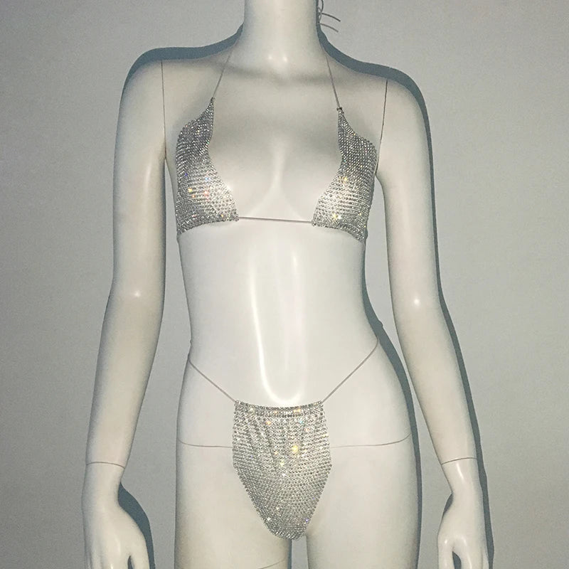 Fishnet Glitter Rhinestone Bikini Set