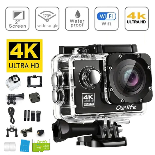 Action Camera Ultra HD 4K30FPS 16.0MP Wi-Fi 2.0" Screen