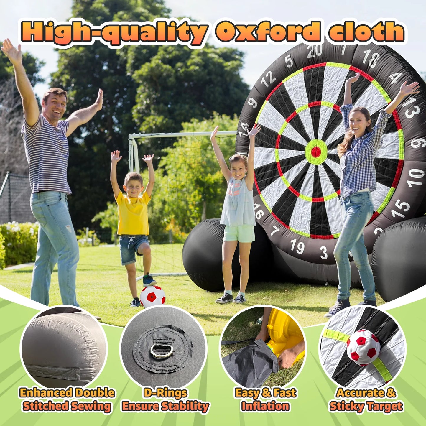 10.8ft Giant Outdoor Inflatable Soccer Darts Board with Soccer Balls & Blower
