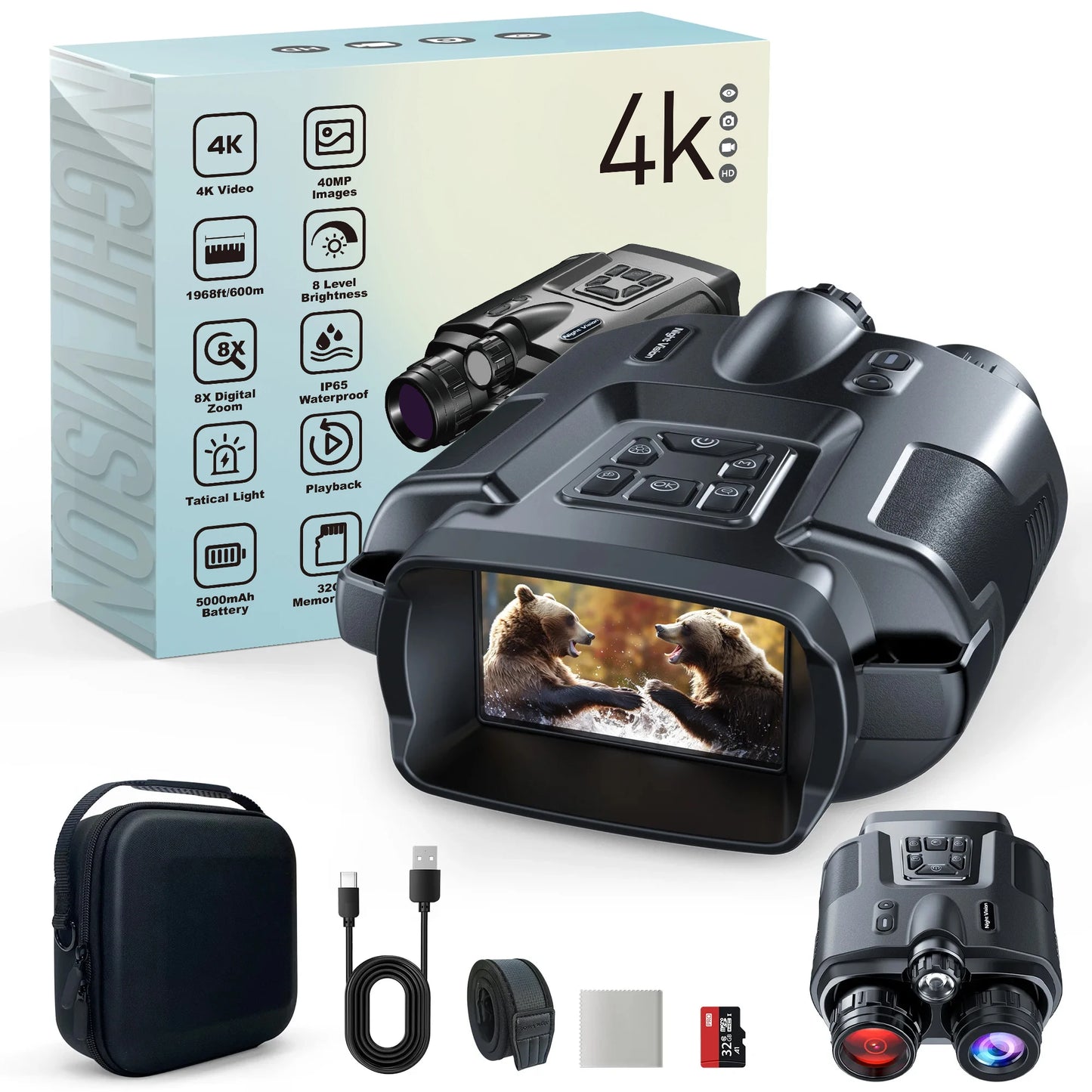 Night Vision Binoculars 4K Infrared 5000mAH Rechargeable