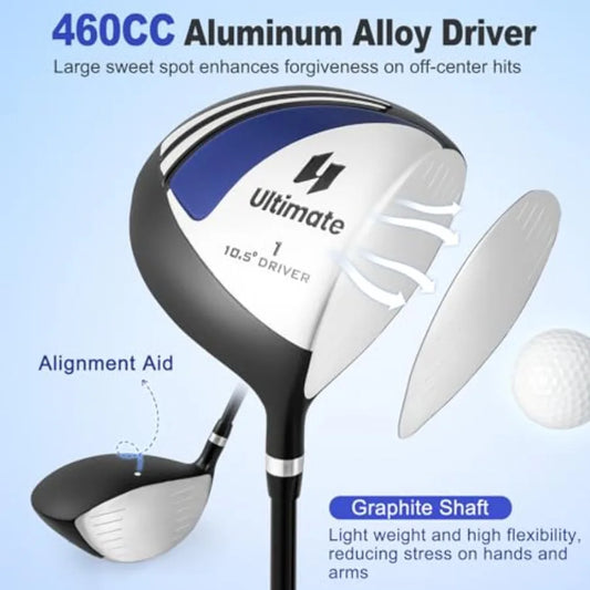 Men's Complete Golf Clubs Set with 460CC Driver Fairway Wood Hybrid Irons Putter Portable Regular Golf Club Pack