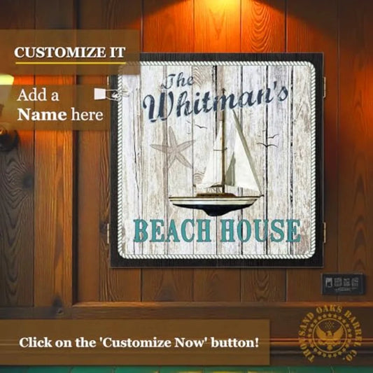 Personalized Dartboard and Cabinet Set with 6 Steel Tip Darts