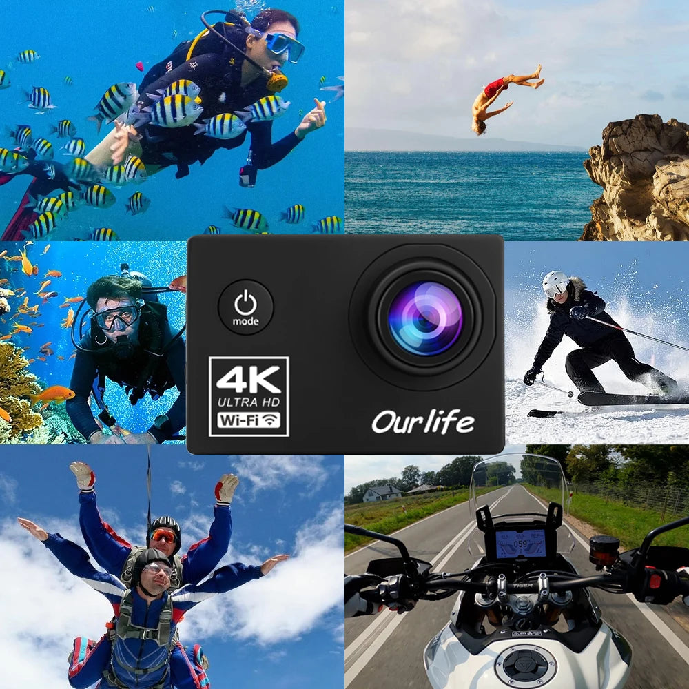 Action Camera Ultra HD 4K30FPS 16.0MP Wi-Fi 2.0" Screen