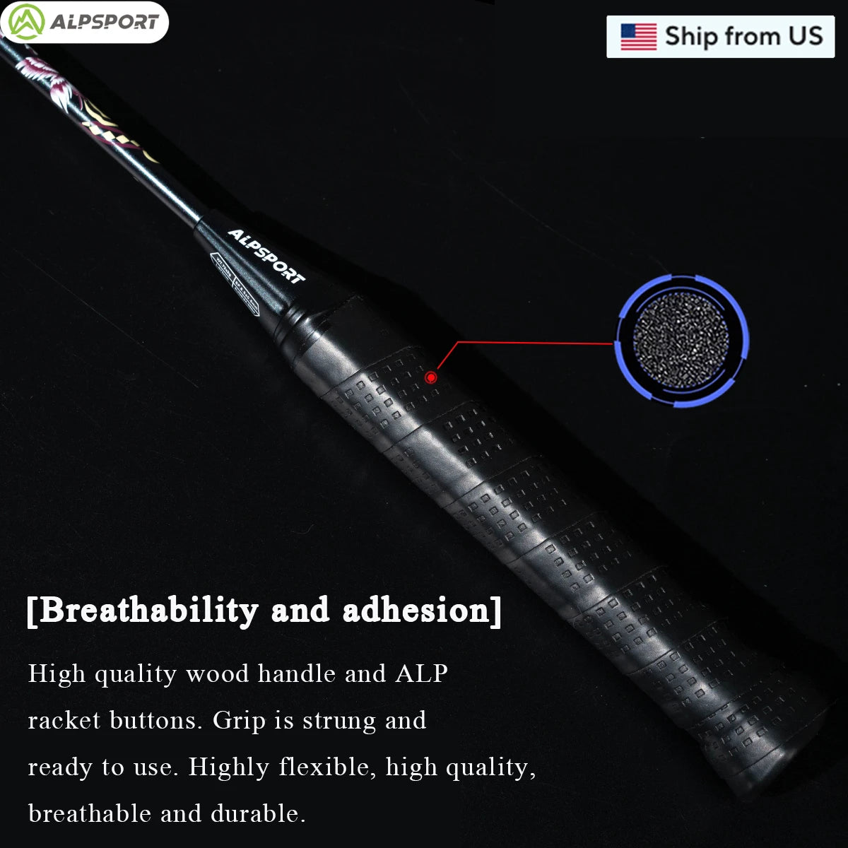 ALP HQ 6U Ultralight Offensive Professional Carbon Fiber Badminton Racket 35 Lbs Original Imported Racket Training ALPSPORT USA