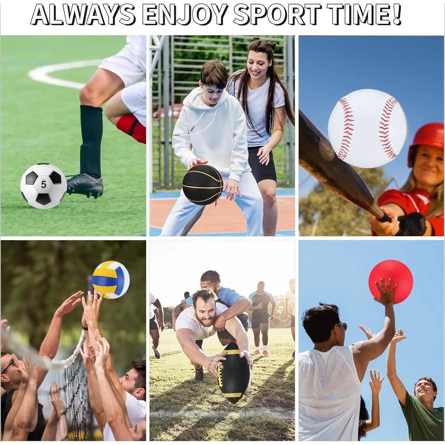 A_18 Pcs Sport Balls Bulk Set Basketball Football Volleyball Soccer Playground Baseball with Sport Equipment Bag Pump for Youth