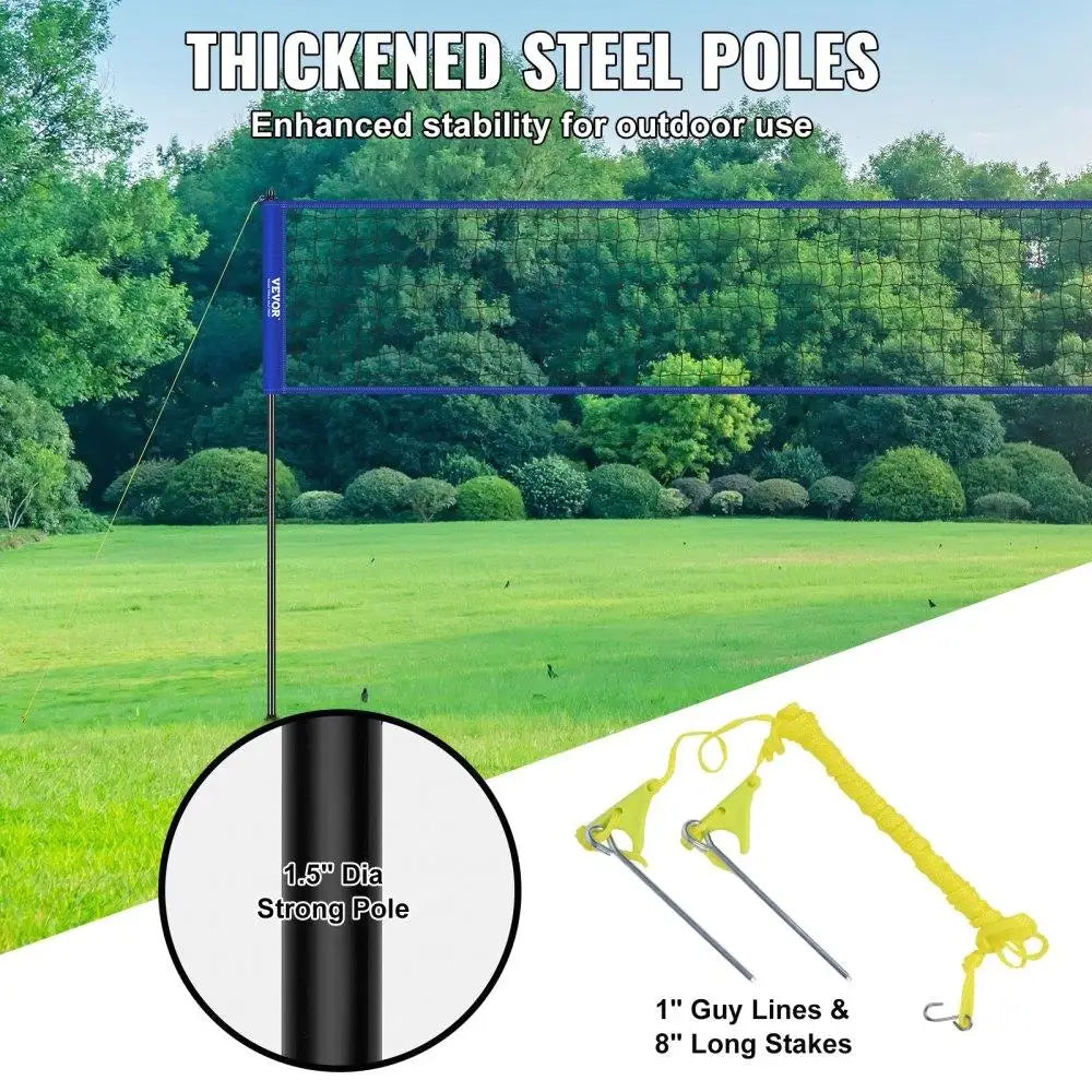 Outdoor Portable Volleyball Net System Heavy Duty PVC Net with Adjustable Steel Poles Complete with Ball, Pump, and Carry Bag