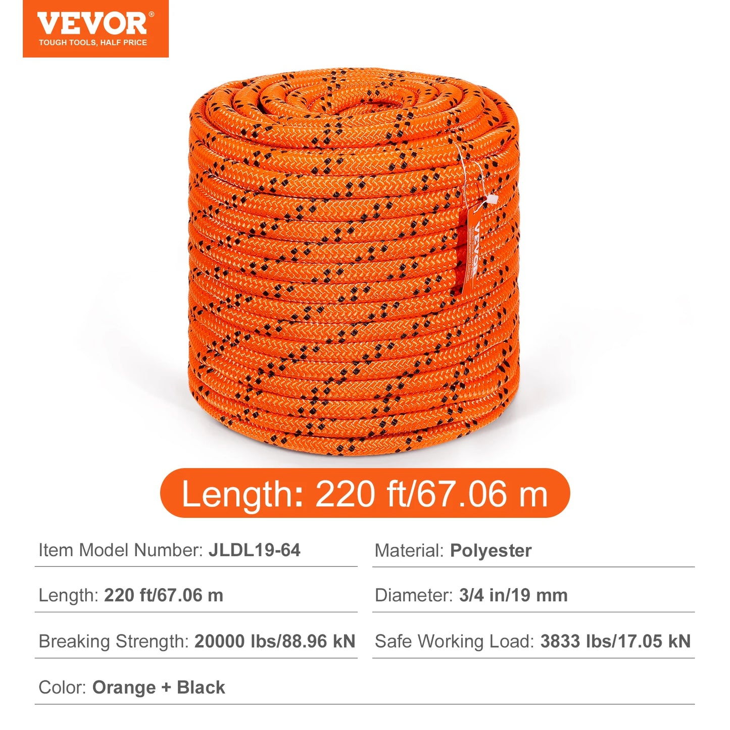 220ft Dual-Weave Polyester Rappelling Rope