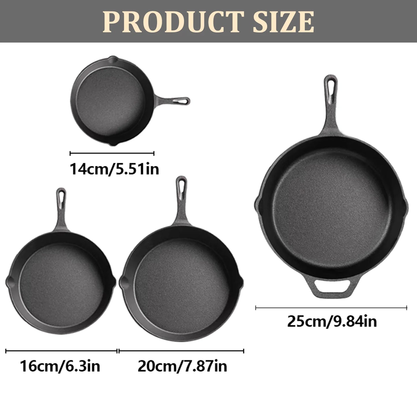 Multi-Size Cast Iron Skillets Set
