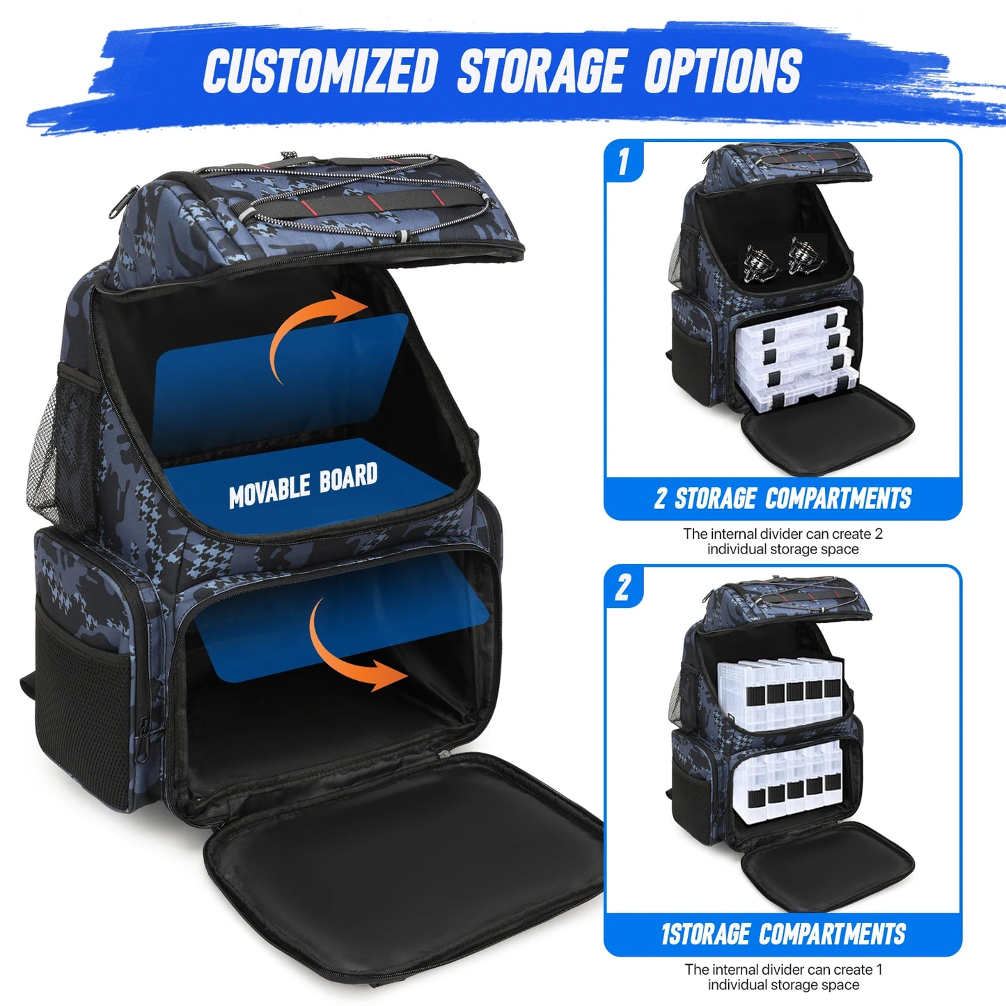 Fishing Backpack 45L Cooler Fishing Tackle Storage Bag with Rod Holders & Rain Cover