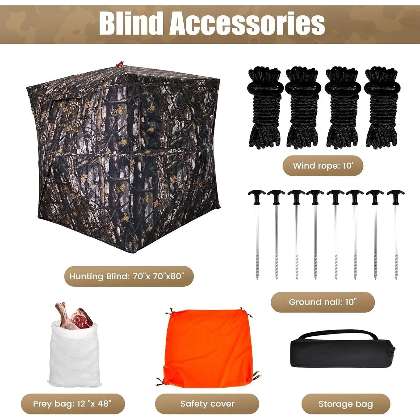 A—Hunting Blind 300D See Through Ground Blinds with Carrying Bag, 2/3/4 Person 270 Degree 2 Doors Pop Up Deer Blind Portable