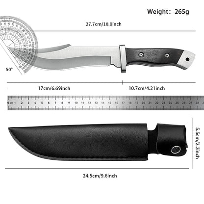 Stainless steel hunting knife with a wooden handle