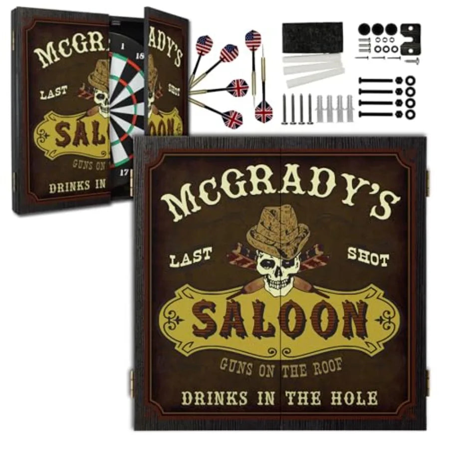 Personalized Dartboard and Cabinet Set with 6 Steel Tip Darts