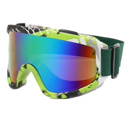 Large frame ski goggles with colored lenses