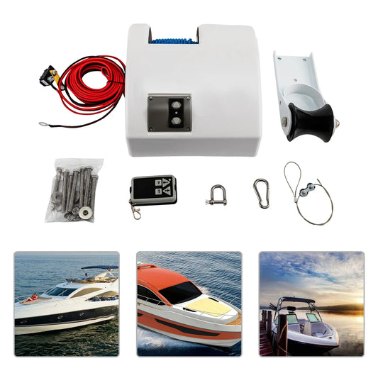 12V 45LBS Boat Electric Anchor Winch With Remote Wireless Controller Corrosion resistant Boat Anchor Wench White