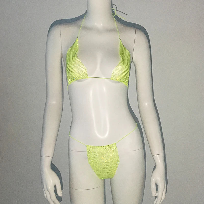 Fishnet Glitter Rhinestone Bikini Set