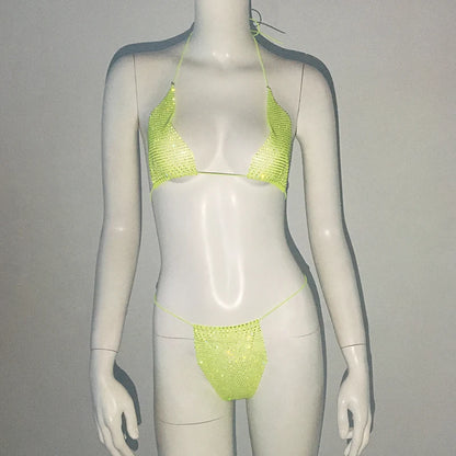 Fishnet Glitter Rhinestone Bikini Set