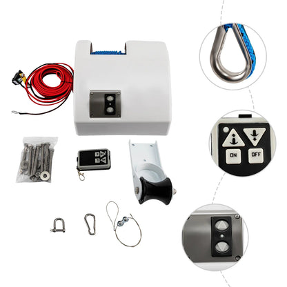 12V 45LBS Boat Electric Anchor Winch With Remote Wireless Controller Corrosion resistant Boat Anchor Wench White