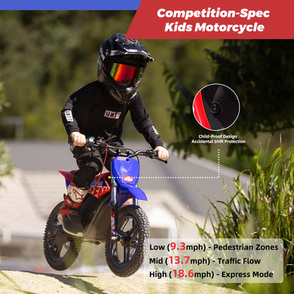 RFN E350 Kids Electric Dirt Bike – 36V 500W Off-Road Motorcycle, 18.6 mph, 11.2 Mile Range, 3-Speed Ride for Ages 4-8