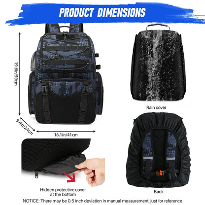 Fishing Backpack 45L Cooler Fishing Tackle Storage Bag with Rod Holders & Rain Cover