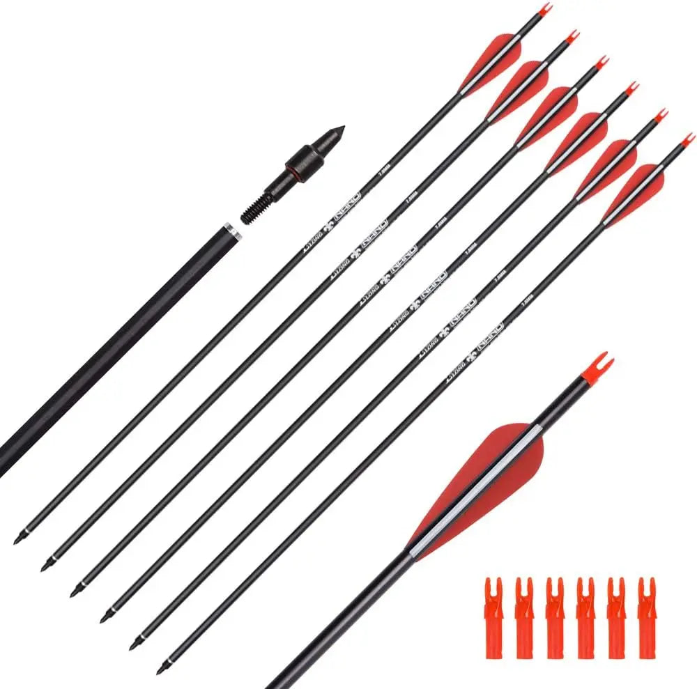 Elong 6/12PCS 26/28/30" Arrows for Compound Bows,Carbon Hunting Arrows for Archery Spine 500 with 100 Grain Screw Tips