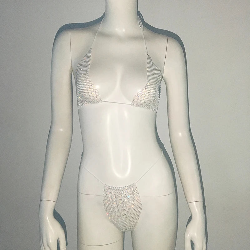 Fishnet Glitter Rhinestone Bikini Set