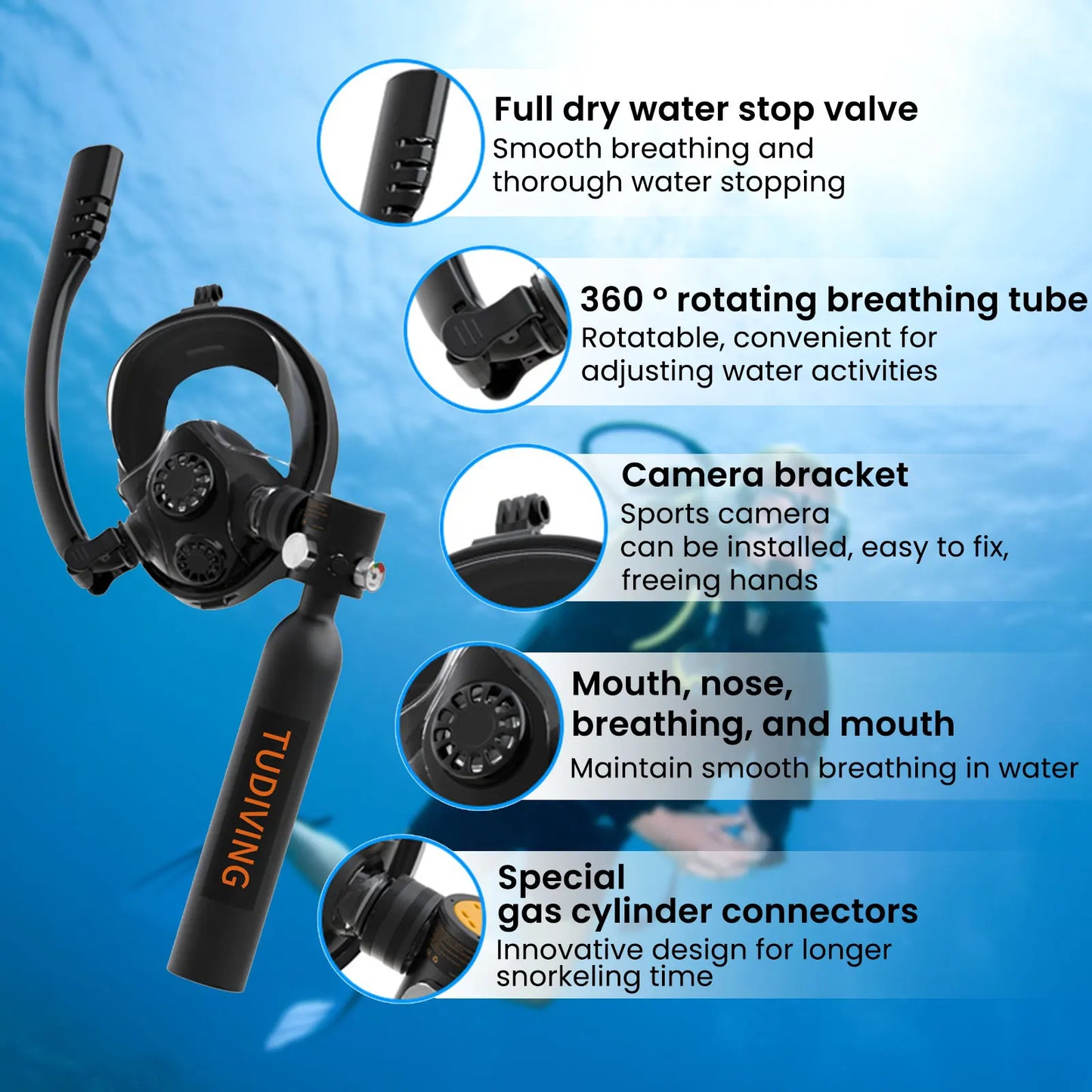 0.5L Mini Scuba Diving Tank With Mask