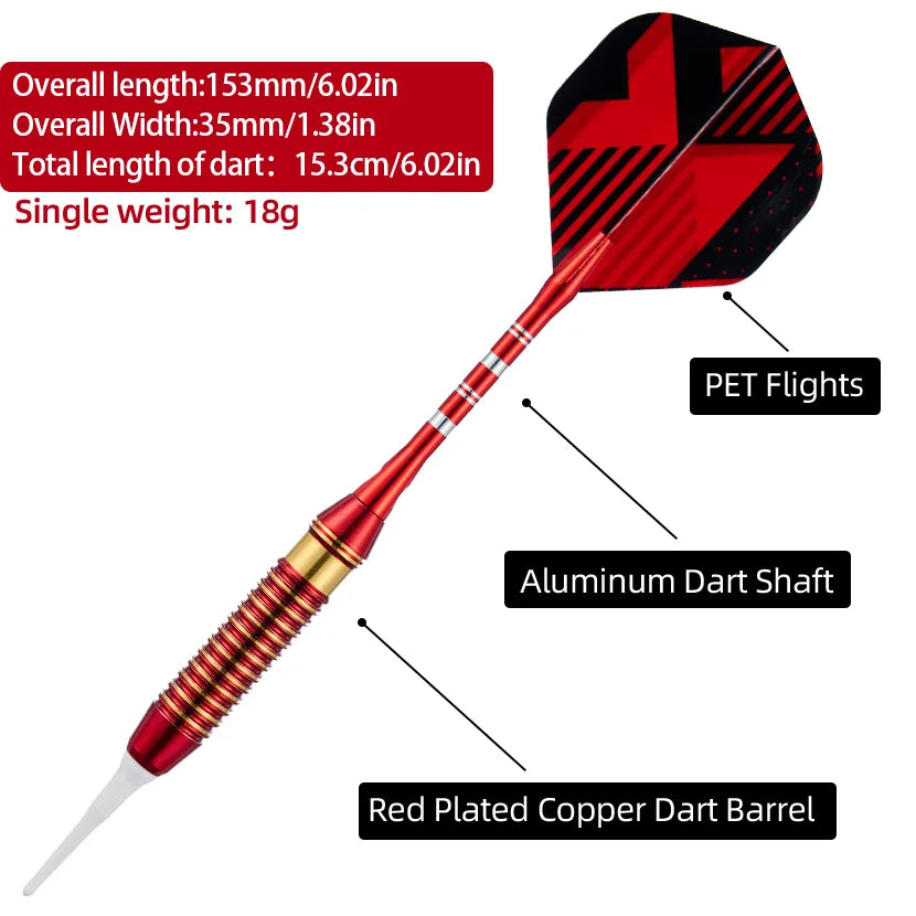 3 pcs 18g electroplated red copper Soft Tip  darts