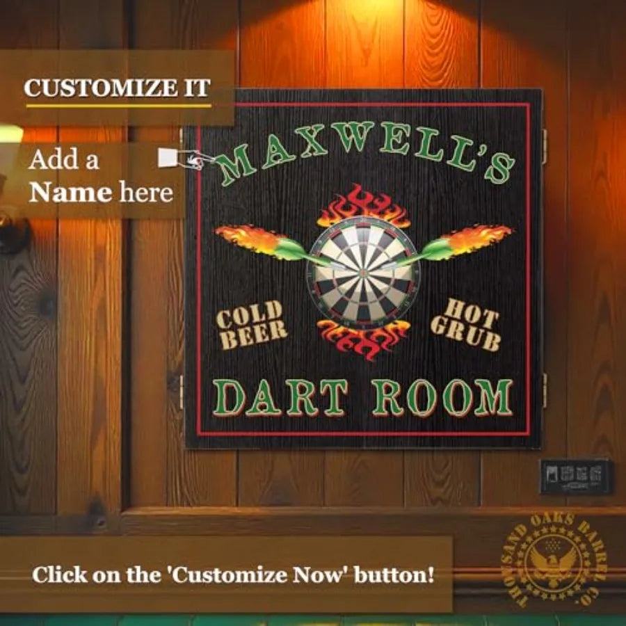 Personalized Dartboard and Cabinet Set with 6 Steel Tip Darts