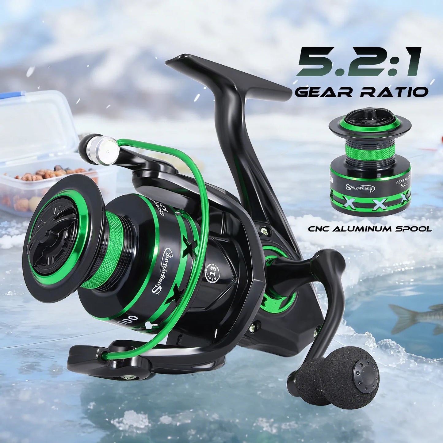 Ice Fishing Rod Reel Combo ,Carbon Fiber ICE Rod and 5.2:1 Speed Gear Ratio Spinning Reel
