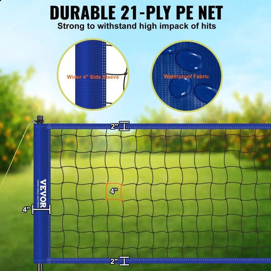 Outdoor Portable Volleyball Net System Heavy Duty PVC Net with Adjustable Steel Poles Complete with Ball, Pump, and Carry Bag