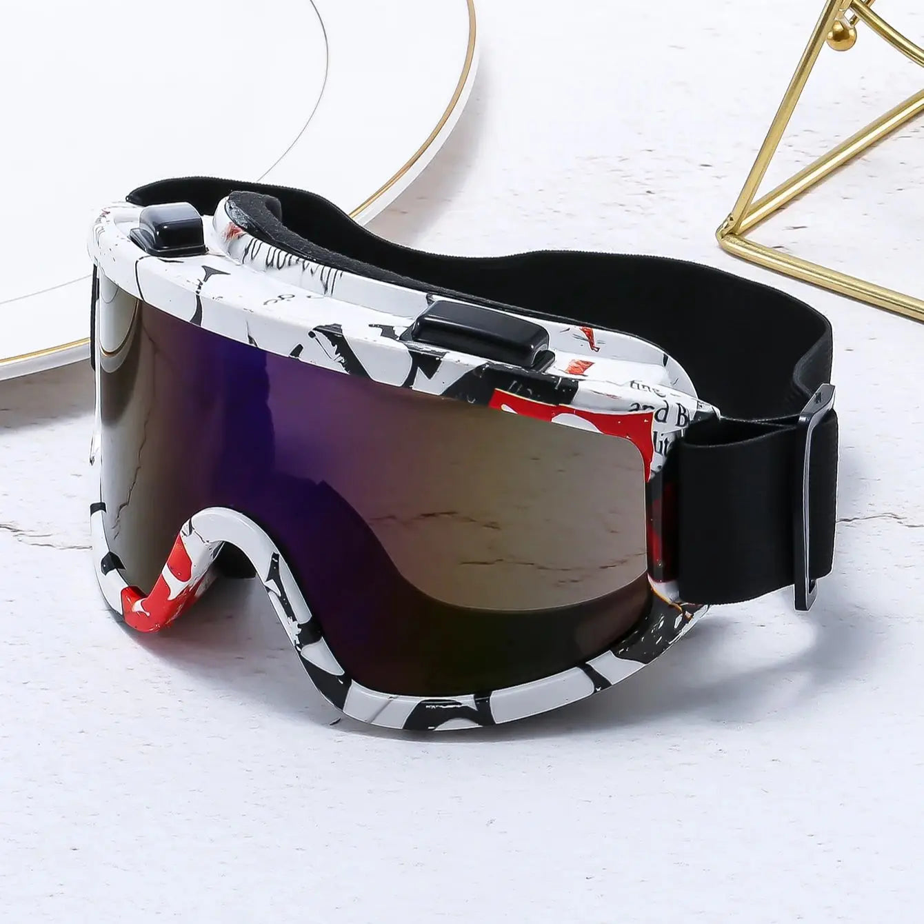 Large frame ski goggles with colored lenses