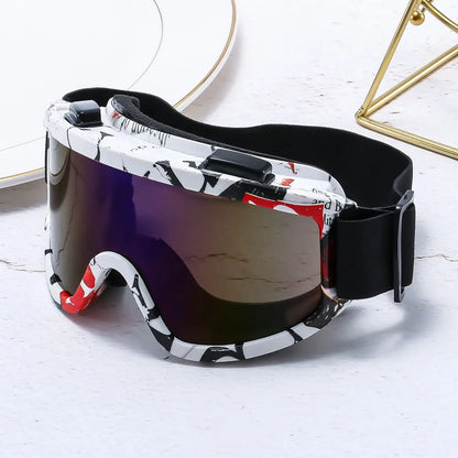Large frame ski goggles with colored lenses