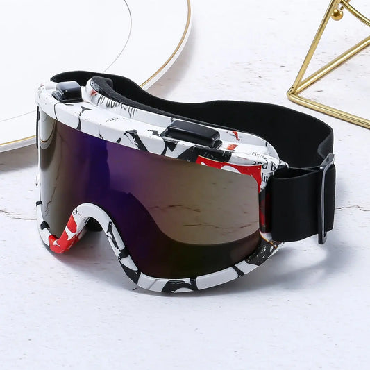 Large frame ski goggles with colored lenses