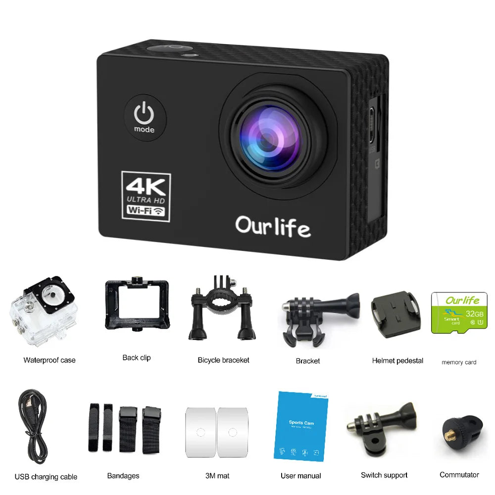 Action Camera Ultra HD 4K30FPS 16.0MP Wi-Fi 2.0" Screen