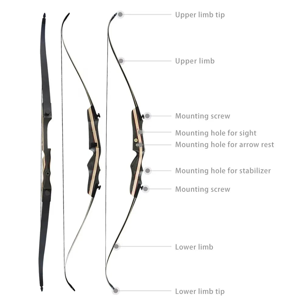 62" Wooden Takedown Recurve Bow Set 25-50lbs Right Hand
