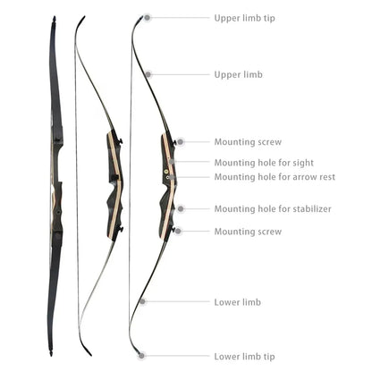 62" Wooden Takedown Recurve Bow Set 25-50lbs Right Hand