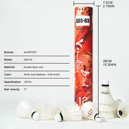 ALP 806 Badminton Shuttlecocks 12Pcs Black Goose Feather Badminton Balls for Training Badminton Sports 77 76 Speed Shuttlecock