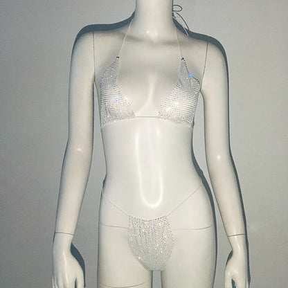 Fishnet Glitter Rhinestone Bikini Set
