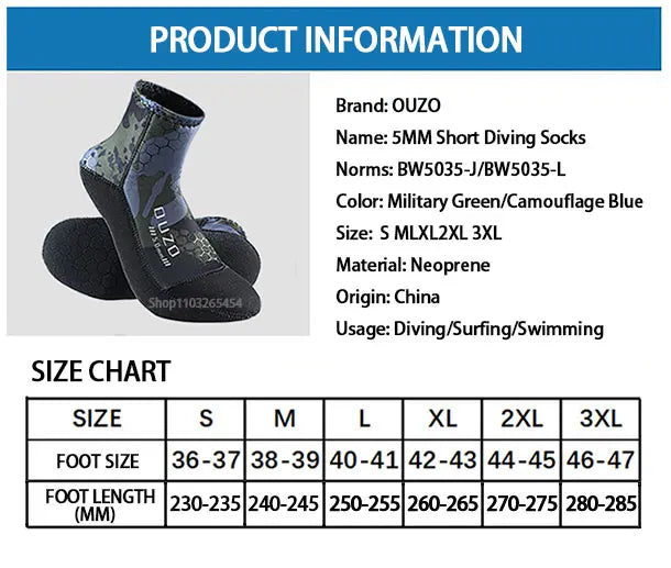 5mm Neoprene Diving Socks