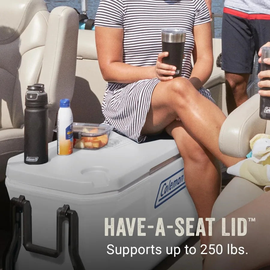 Marine Cooler with Fully Insulated UV Guard Lid Body Keeps Ice for 3+ Days Great for Boating Fishing 52qt/100qt Wheeled/120qt O