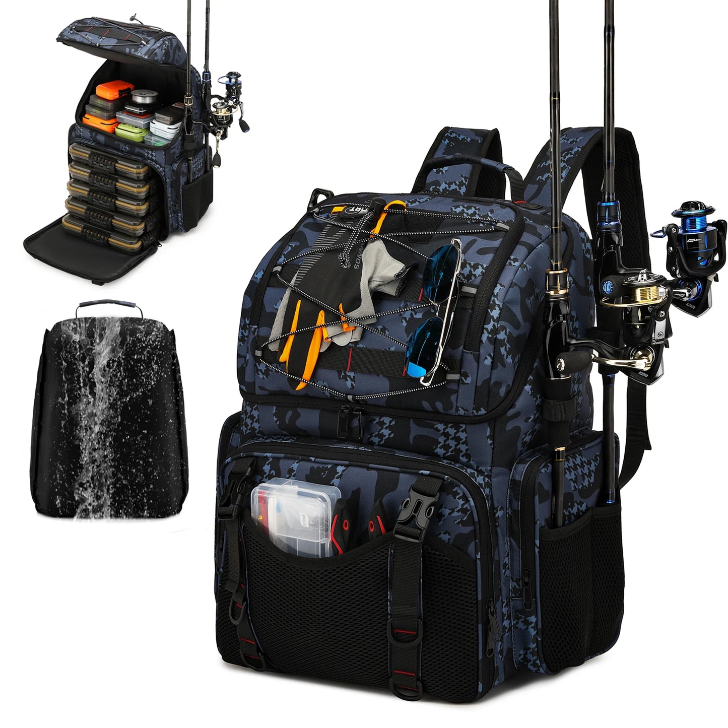 Fishing Backpack 45L Cooler Fishing Tackle Storage Bag with Rod Holders & Rain Cover
