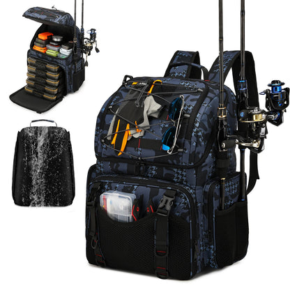 Fishing Backpack 45L Cooler Fishing Tackle Storage Bag with Rod Holders & Rain Cover