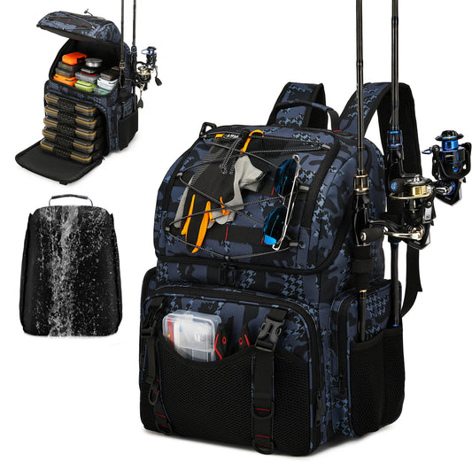Fishing Backpack 45L Cooler Fishing Tackle Storage Bag with Rod Holders & Rain Cover