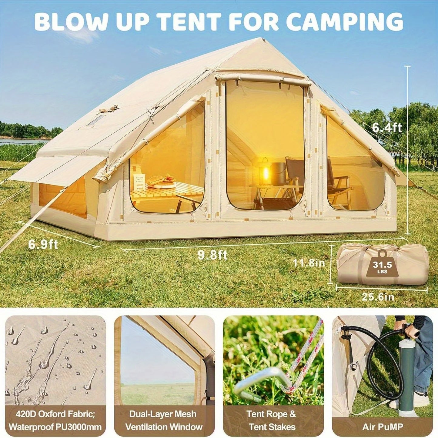 Inflatable tent camping for 1-6 people