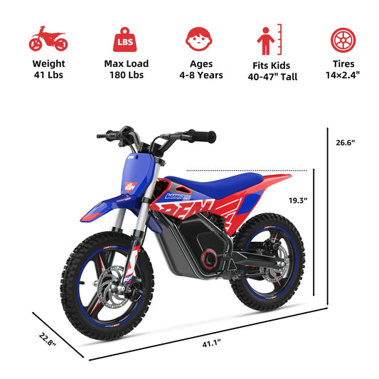 RFN E350 Kids Electric Dirt Bike – 36V 500W Off-Road Motorcycle, 18.6 mph, 11.2 Mile Range, 3-Speed Ride for Ages 4-8