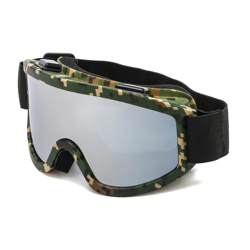 Large frame ski goggles with colored lenses