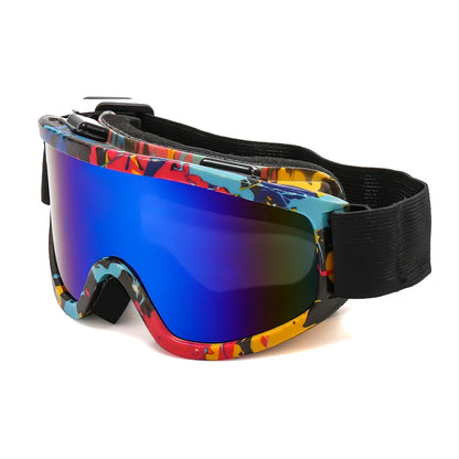 Large frame ski goggles with colored lenses