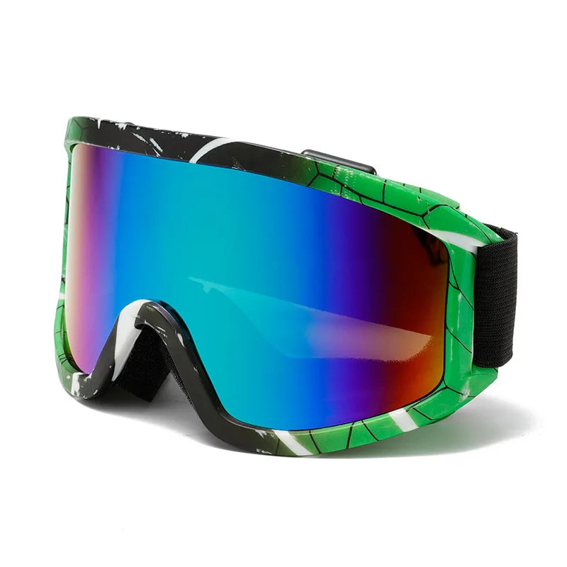 Large frame ski goggles with colored lenses