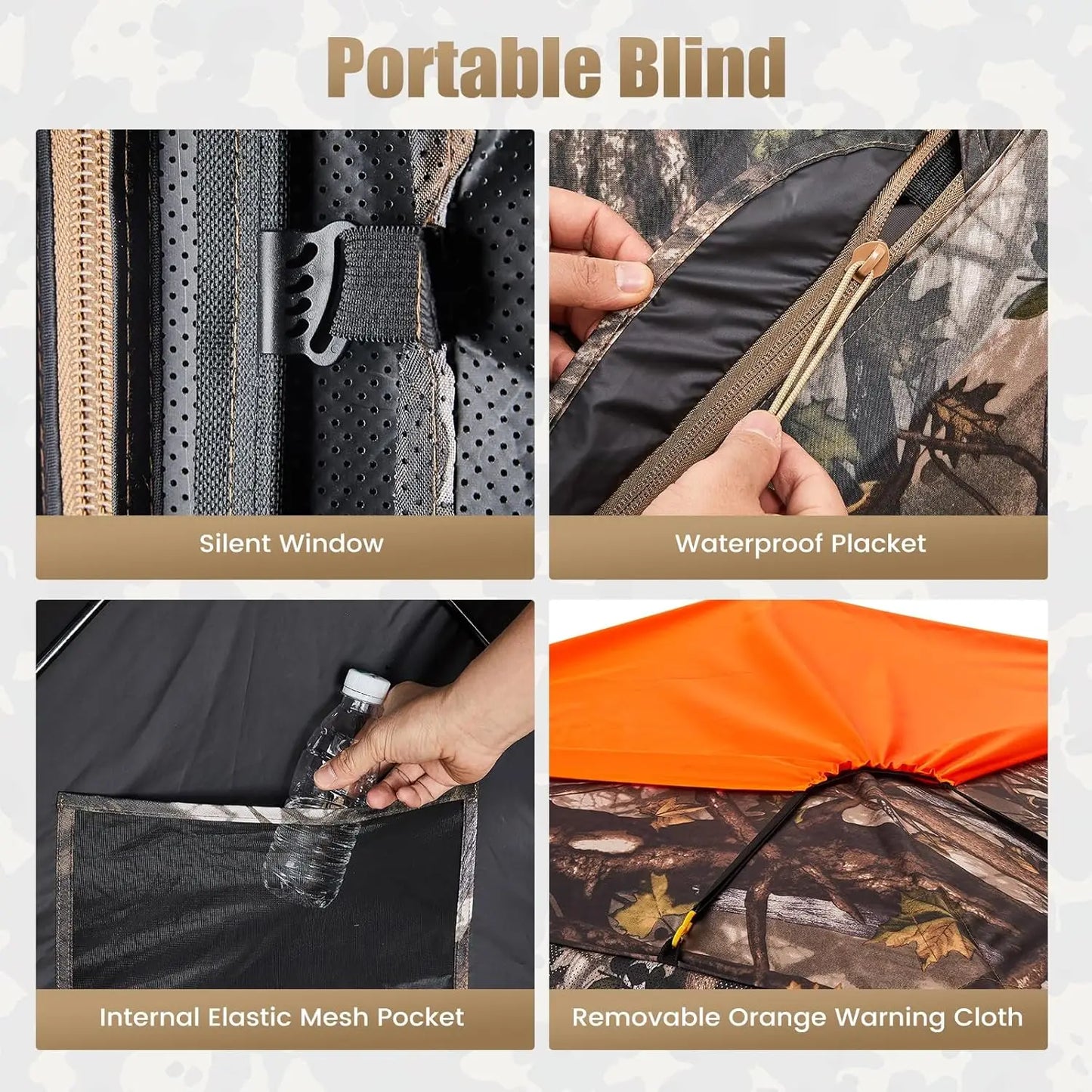 A—Hunting Blind 300D See Through Ground Blinds with Carrying Bag, 2/3/4 Person 270 Degree 2 Doors Pop Up Deer Blind Portable